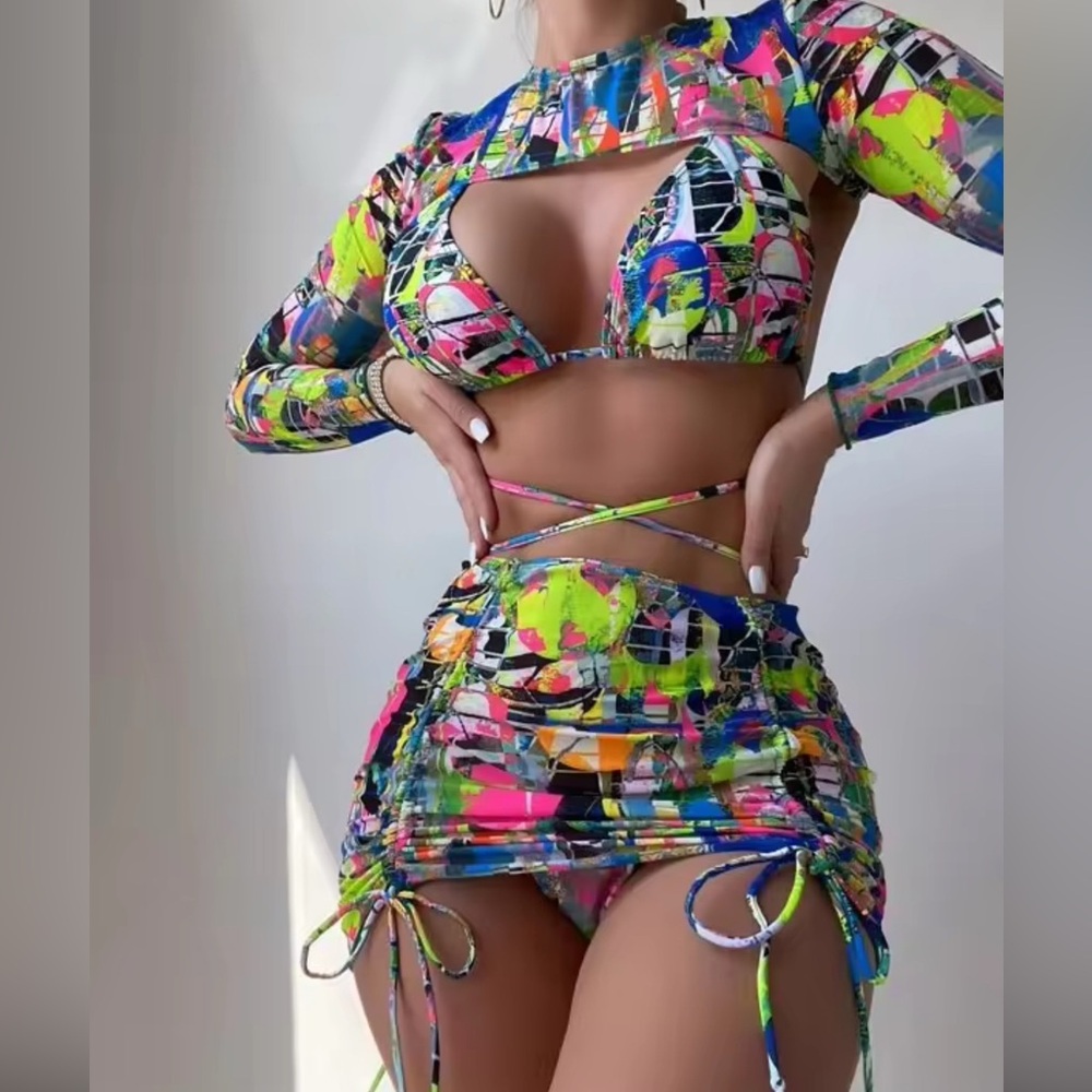Sexy 4 piece bikini set multi colored party beach wear